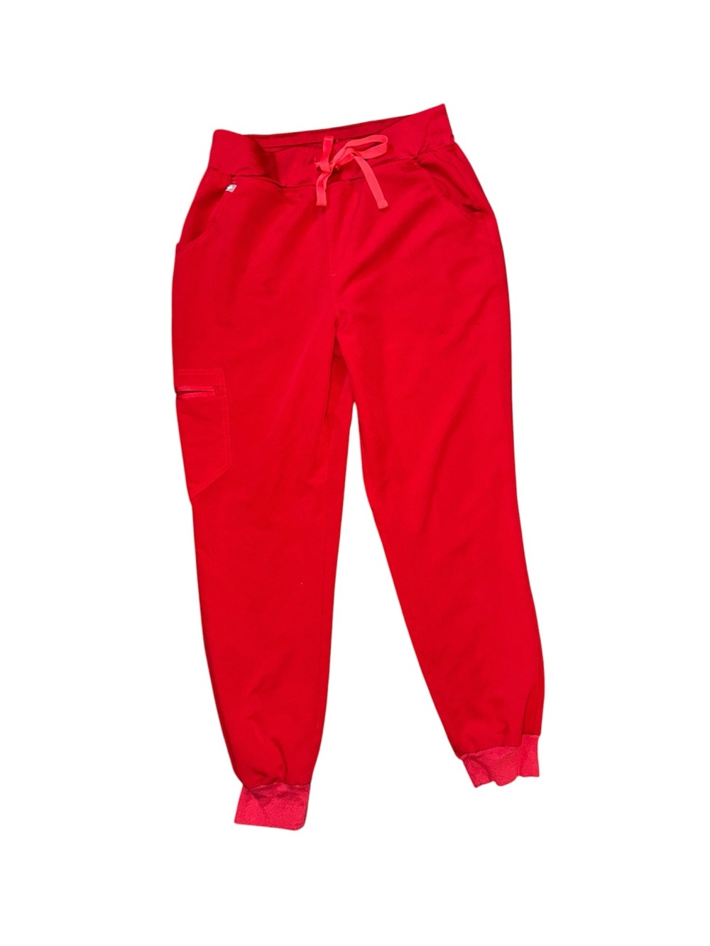 Figs Women's Zamora pop-Red Jogger scrub pants with Drawstring; medium